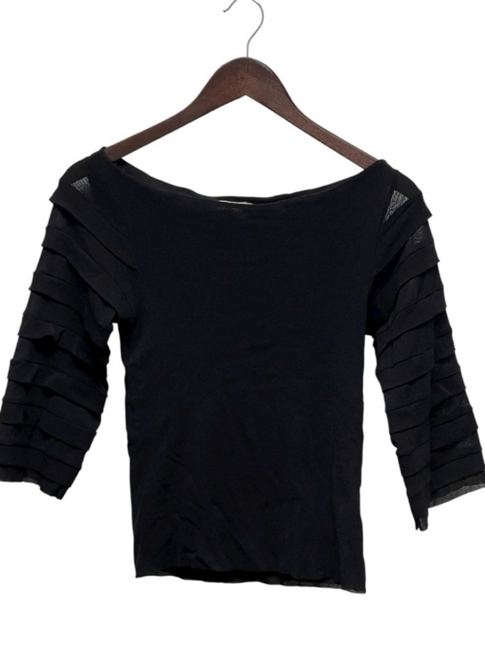 Weston Wear Black Ruffle Sleeve Blouse XS Scoop Neck Dressy Top